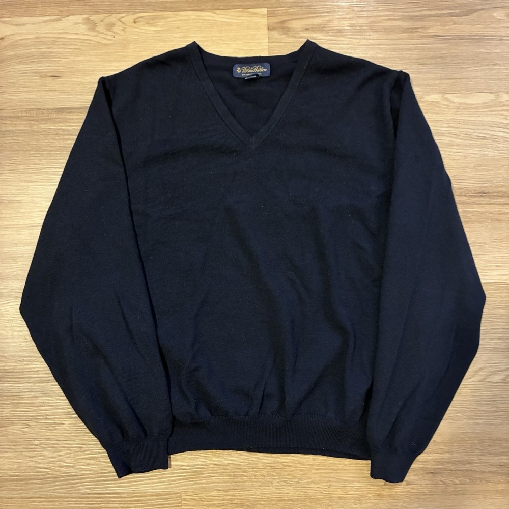 Vintage Brooks Brothers Sweater Mens XL Merino Wool Blend V-Neck Pullover Black
